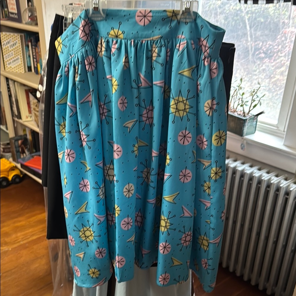Sourpuss Blue A-Line Skirt with Retro Patterns